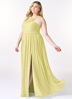 Azazie Elvira Bridesmaid Dresses Lemon Sorbet A-Line Pleated Chiffon Dress image9