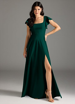 Azazie Bondi Bridesmaid Dresses Pine A-Line Ruched Stretch Crepe Dress image2