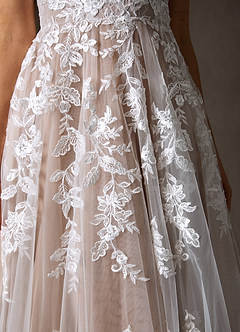Azazie Sorella Wedding Dresses Diamond White Caramel A-Line V-Neck Sequins Tulle Dress image10