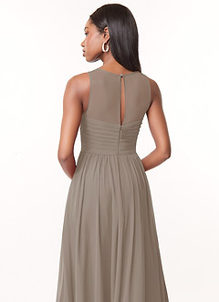 Azazie Nina Bridesmaid Dresses Taupe A-Line Pleated Chiffon Dress image3