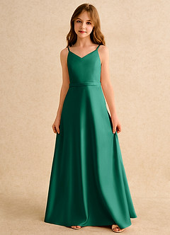 Azazie Fishie Girls Formal Blumenmädchenkleider A-Linie Matte Satin Kleid Smaragd image4