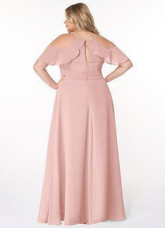 Azazie Dakota Robes de demoiselle d'honneur Robe Trapèze en Mousseline de soie Col V plissé Rose Poudré image2