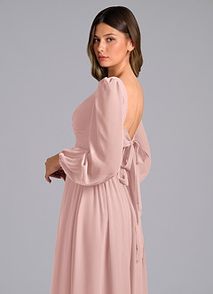 Azazie Teri Robes de demoiselle d'honneur Robe Trapèze en Mousseline de soie Manches longues Rose Poudré image6