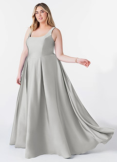 Azazie Neve Bridesmaid Dresses Silver Ball-Gown with Pockets Stretch Satin Dress image9