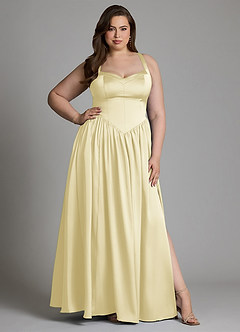Azazie Francis Bridesmaid Dresses Lemon Sorbet A-Line Corset Stretch Satin Dress image12