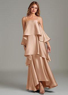 Azazie Azalea Robes de demoiselle d'honneur Robe Trapèze en Satin extensible Drapé Rose Anglais image6