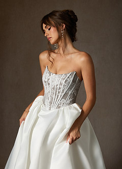 Azazie Mirabeth Abiti da Sposa Abito Principessa in Pizzo Senza Cinturino Bianco Diamante Cacao image5