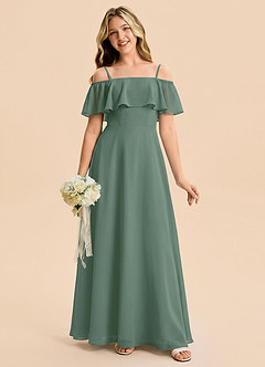 Azazie Maggie Junior Eucalyptus A-Line Off the Shoulder Chiffon Dress image5