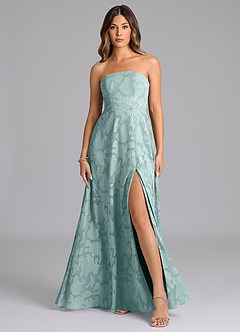 Azazie Wren Robes de demoiselle d'honneur Robe Trapèze en Blumen-Burnout Sans bretelles Brume image1