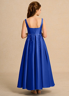 Azazie Mochi Girl Flower Girl Dresses Royal Blue Ball-Gown Pleated Matte Satin Dress image2