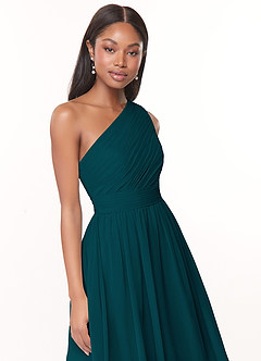 Azazie Katrina Jurken voor bruidsmeisjes Jurk van Chiffon met A-Lijn One-Shoulder Pijnboom image5