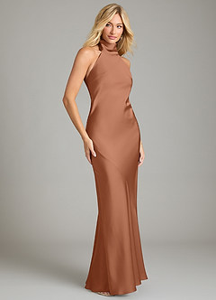 Azazie Velli Bridesmaid Dresses Bronzer Mermaid High Neck Stretch Satin Dress image4