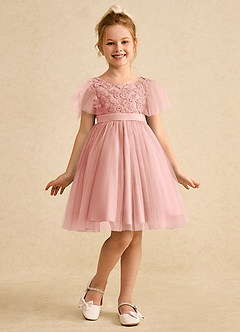 Azazie Queenie Flower Girl Dresses Rosette A-Line Lace Dress image3