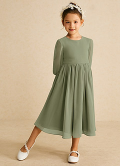 Azazie Lolo Flower Girl Dresses Pistachio A-Line with Sleeves Chiffon Dress image2