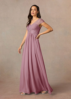 Azazie Star Mother of the Bride Dresses Vintage Mauve A-Line V-Neck sequins Chiffon Dress image2