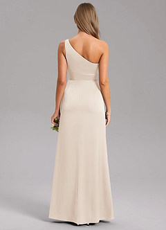 Azazie Phaedra Bridesmaid Dresses White Alabaster A-Line One Shoulder Stretch Satin Dress image2