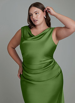 Azazie Kieryn Bridesmaid Dresses Basil Mermaid Pleated Stretch Satin Dress image12