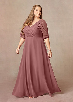 Azazie Bronwyn Kleider für die Brautmutter A-Linie V-Hals Gerüscht Chiffon Kleid Wüstenrose image8