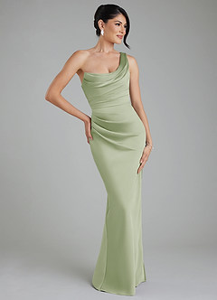 Azazie Sabrina Bridesmaid Dresses Dusty Sage Mermaid Corset Stretch Satin Dress image1