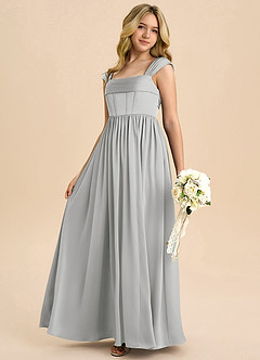 Azazie Hattie Junior A-Linie Plissee Stretch-Satin Kleid Silber image6