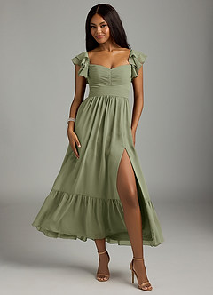 Azazie Anaya Bridesmaid Dresses Pistachio A-Line Pleated Chiffon Dress image1