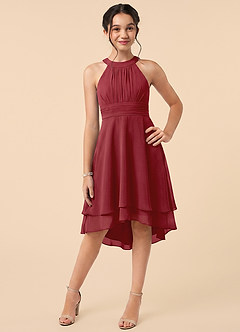 Azazie Linna Junior Pomegranate A-Line Pleated Chiffon Dress image1