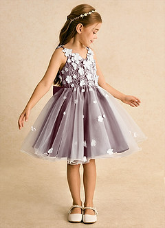 Azazie Junebug Blumenmädchenkleider Ballkleid Spitze Tüll Kleid Elfenbein Cabernet image4