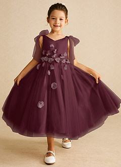 Azazie Minia Flower Girl Dresses Cabernet A-Line Bow Matte Satin Dress image1