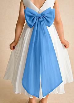 Azazie Margot Abiti da Ragazza di Fiori Abito A-Line in Chiffon Plissettato Avorio Ghiandaia Azzurra image8