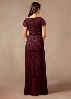 Azazie Lehi vestidos de madre de la novia Vestido de Cabernet de Devorado Floral de Corte En A con Cuello de barco image2