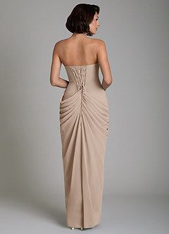 Azazie Nyra Robes de demoiselle d'honneur Robe Fourreau en Mousseline de soie Corset Taupe image2
