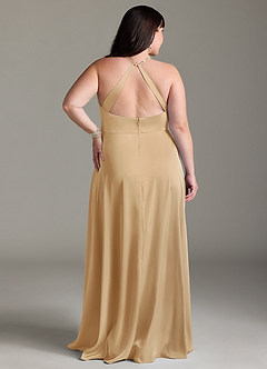 Azazie Davis Bridesmaid Dresses Gold A-Line Pleated Stretch Satin Dress image8