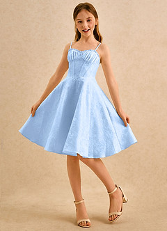 Azazie Posey Girls Formal Flower Girl Dresses Sky Blue A-Line Sweetheart Neckline Floral Jacquard Dress image3
