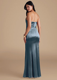 Azazie Yola Final Sale Twilight Sheath Strapless Metallic Satin Dress image4