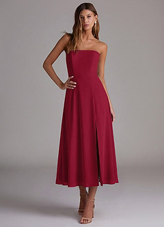 Azazie Wren Bridesmaid Dresses Burgundy A-Line Strapless Chiffon Dress image4