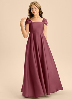 Azazie Rowena Junior Robe Trapèze en Satin extensible Arc Rose Du Désert image4