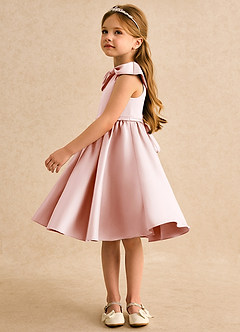 Azazie Acorn Flower Girl Dresses Blushing Pink A-Line Pleated Matte Satin Dress image4