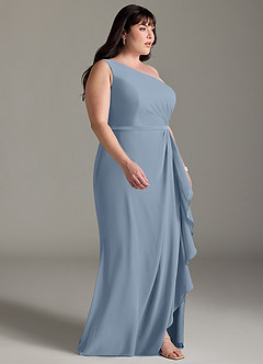 Azazie Liza Vestidos de damas de honor Vestido de Azul Polvoriento de Gasa de Corte Sirena con Hombro unilateral image9