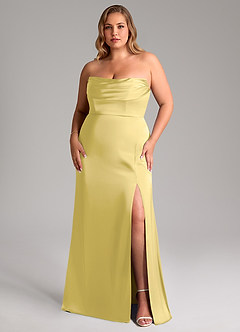 Azazie Saige Abiti da Damigella Abito Tubino in Raso Elasticizzato a Spalla Scoperta Canarino image16