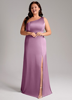 Azazie Phaedra Bridesmaid Dresses Wisteria A-Line One Shoulder Stretch Satin Dress image6