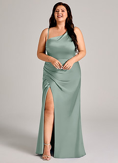 Azazie Madelyn Robes de demoiselle d'honneur Robe Sirène Convertible en Satin extensible Une épaule Sauge D'argent image15