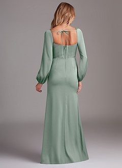 Azazie Charissa Bridesmaid Dresses Agave Sheath Long Sleeve Stretch Satin Dress image8