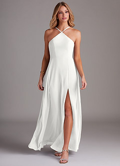 Azazie Bailey Abiti da Damigella Abito A-Line in Chiffon con Scollo Halter e Spacco Laterale Bianco image4