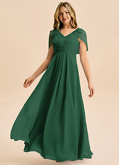 Azazie Emma Junior Robe Trapèze en Mousseline de soie Plissée Vert Foncé image4