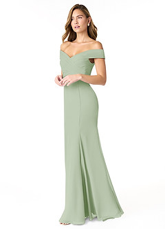 Azazie Lecia Robes de demoiselle d'honneur Robe Empire Convertible en Mousseline de soie Schulterfrei, plissiert Vert Sauge image3
