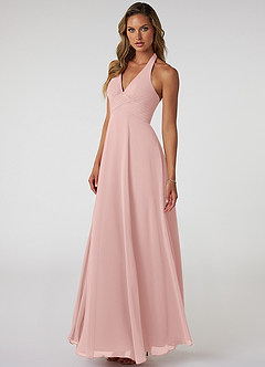 Azazie Tessie Bridesmaid Dresses Powder Pink A-Line V-Neck Pleated Chiffon Dress image3