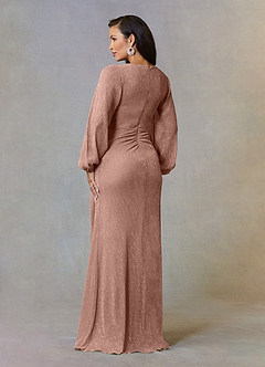 Azazie Sterling vestidos de madre de la novia Vestido de Oro Rosa de Malla Metálica de Corte En A con Volante image3