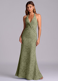 Azazie Valerie Final Sale Pistachio Mermaid Pleated Floral Burnout Dress image3