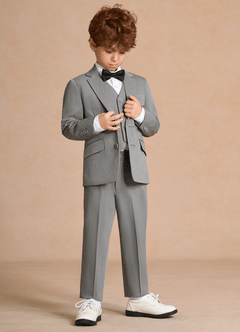 front Oliver Grey Boys 5-Piece Suit With Bow Tie