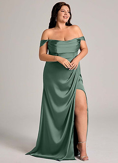 Azazie Johana Vestidos de damas de honor Vestido de Eucalipto de Satén Elástico de Corte Sirena Convertible con Vestidos sin tirantes image13